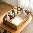Axyaa 4 Grids Wicker Storage Box: Handmade Organizer for Jewelry, Stationery, and More