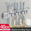 Axyaa Mop Broom Holder Hooks Bathroom Storage Rack Space-saving Hanger Slots Organizers