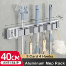 Axyaa Mop Broom Holder Hooks Bathroom Storage Rack Space-saving Hanger Slots Organizers