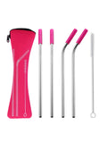 Axyaa Stainless Steel Reusable Straw Set with Cleaning Brush and Cover