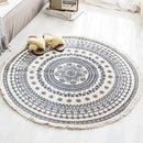 Axyaa Nordic Style Cotton Linen Round Carpets Boho Retro Handmade Floor Mats
