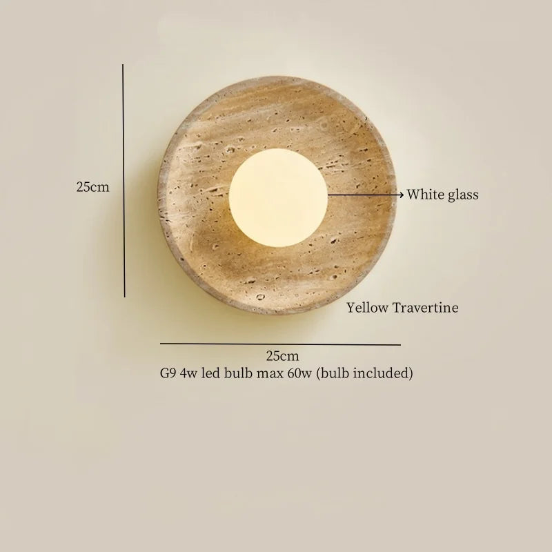 Axyaa Wabi Sabi LED Wall Lamps Wood Yellow Travertine Pull Chain Switch Rotate Bedroom Living Room Lights