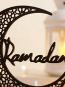 Eid Mubarak Wooden Moon Ornaments, Black Ramadan Kareem Muslim Decor by Axyaa