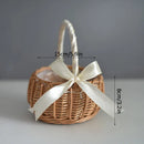 Axyaa Wicker Rattan Flower Basket with Pearl Handle and Bow