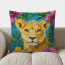 Axyaa Rabbit & Flowers Decorative Pillow Cover for Sofa, Bedroom, Car