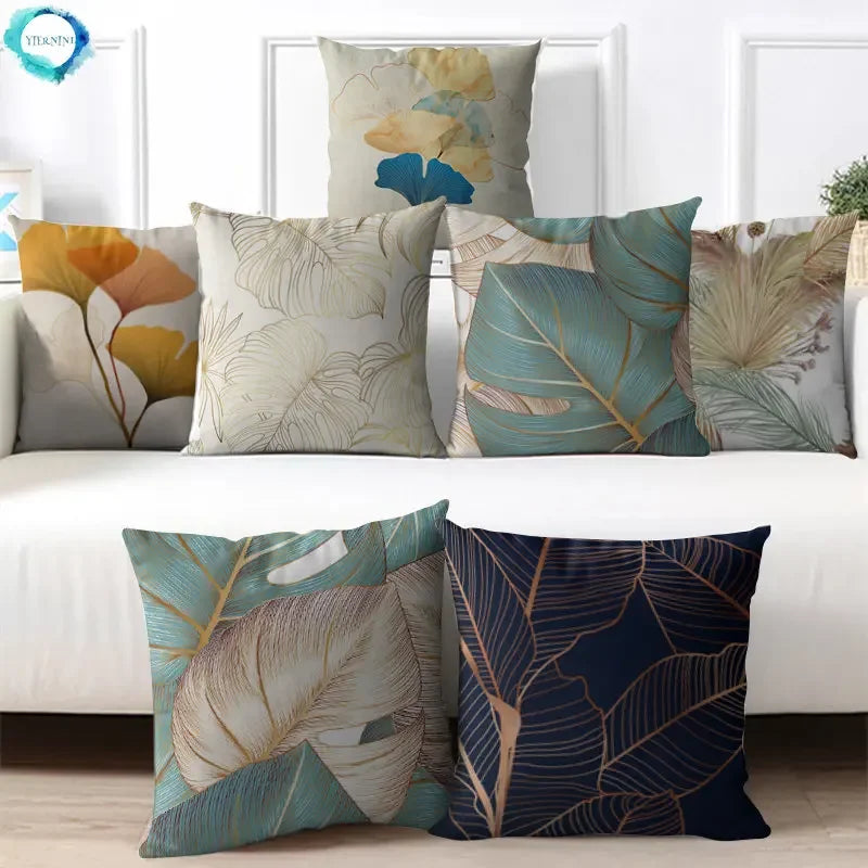 Nordic Leaves Pattern Cushion Covers for Home Decor by Axyaa