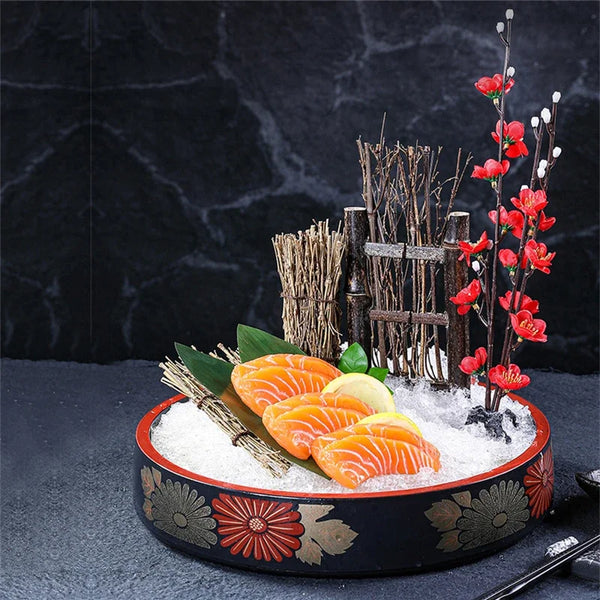 Axya Japanese BBQ & Sushi Sashimi Platter Duo with Decorative Flowers & Seafood Ornaments