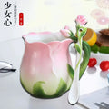 Axyaa 3D Camellia Ceramic Coffee Mug Set
