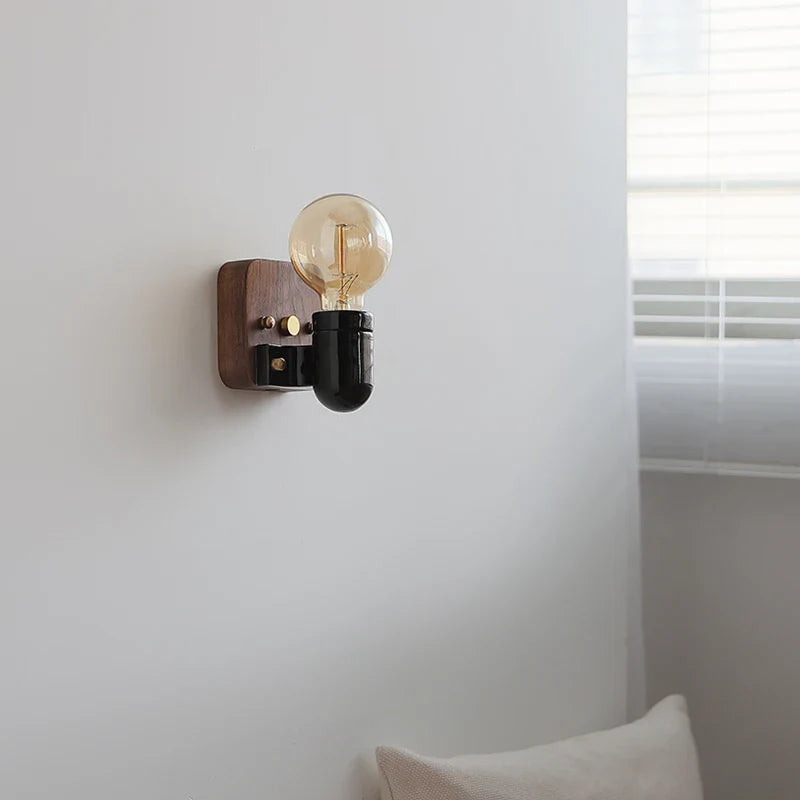 Axyaa Wabi Sabi Wooden LED Wall Lamps Black Ceramic Design E27 Bulb