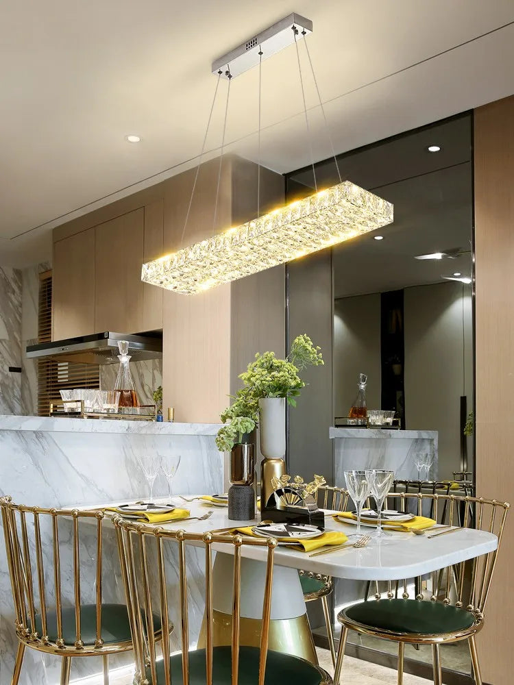 Axyaa Crystal LED Chandelier: Modern Art Decor Pendant Lighting for Living and Dining Rooms