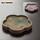 Axyaa Retro Walnut Wooden Tea Tray Set/Coasters for Zisha Pot Tea Ceremony Craft