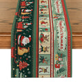 Axyaa Christmas Table Runner: Santa Deer Cart Presents Snowflakes Farmhouse Dining Decor