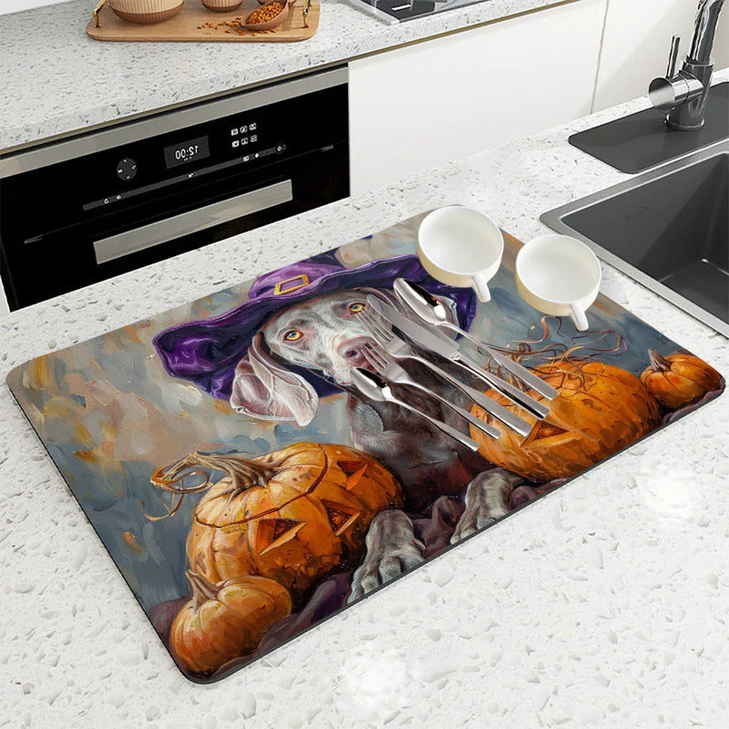 Axyaa Halloween Pumpkin Drain Pad Kitchen Drying Mat