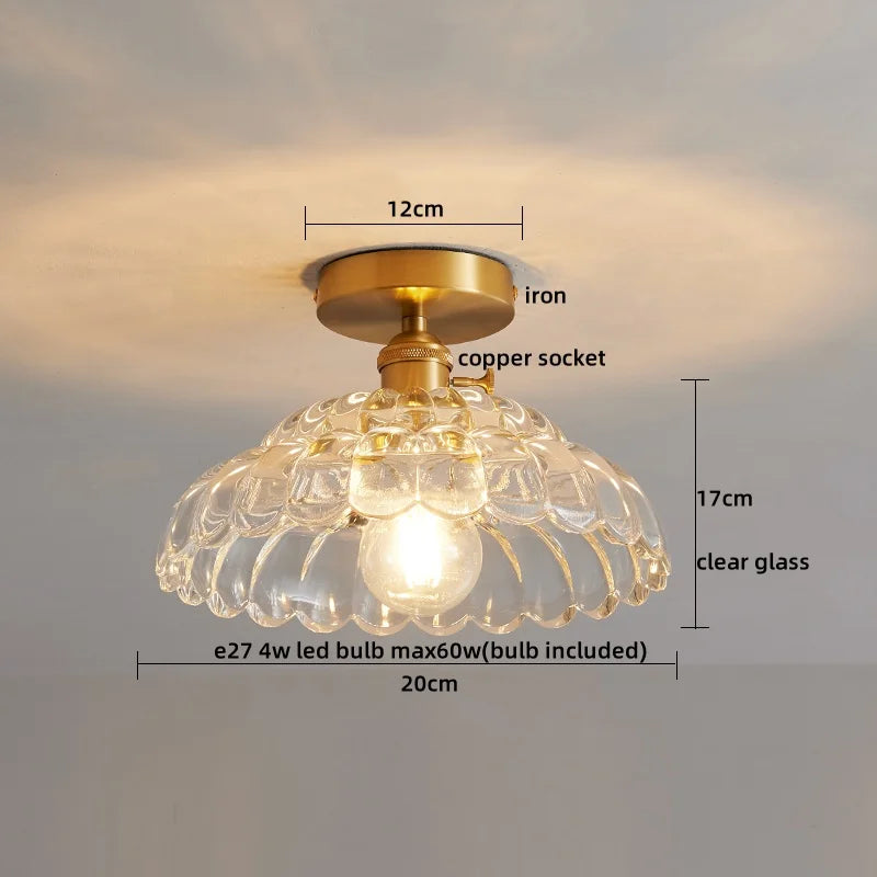 Axyaa Glass Copper LED Ceiling Light Fixture Simple Art Bedroom Living Room Chandelier