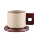 Axyaa Ceramic Wooden Handle Coffee Cup Set 300ml Antique Tea Mug Tray Office Decor