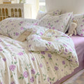 Axyaa Korean Floral Bedding Set 2025: Washed Cotton Duvet Cover, Girls Bedding Sheet Sets