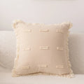 Axyaa Beige Tassel Cushion Cover 45x45cm Solid Cotton Linen for Home Sofa Bed Decor