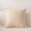Axyaa Beige Tassel Cushion Cover 45x45cm Solid Cotton Linen for Home Sofa Bed Decor