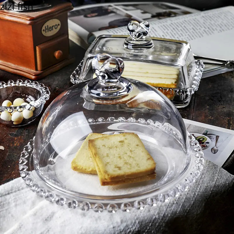 Axya Glass Cake Tray with Cover and Stand Butter Dish Dessert Plate Display Tray