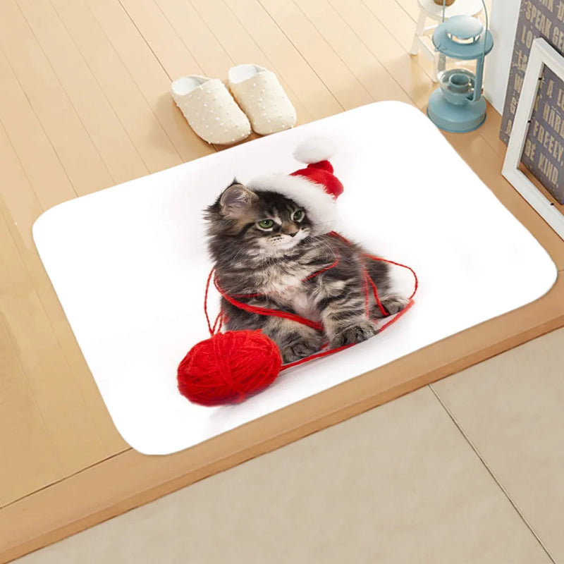 Axyaa Christmas Cat Dog Print Animal Door Mats Non-Slip Floor Home Decoration