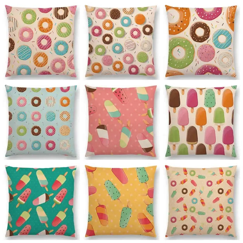 Axyaa Chocolate Candy Donuts Ice Cream Cushion Cover Party Throw Pillow Case