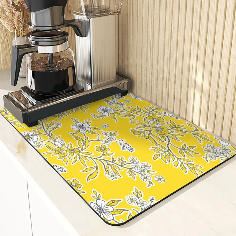 Axyaa Flowers Pattern Kitchen Absorbent Drying Mat: Stylish Table Decor & Accessory
