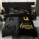 Axyaa Black Grey Crown Lettering Duvet Cover Set for Home Dorm Decor