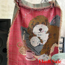 Axyaa Plaid Splicing Puppy Knitted Blanket | Multi-Use Picnic Cloth & Nap Mat