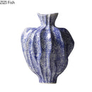 Axyaa Blue White Ceramic Irregular Shape Vase for Plant Flower Arrangement Aesthetic Decor