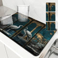 Axyaa Kitchen Drying Mat with Crane Plant Design and Absorbent Quick Dry Technology