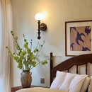 Axyaa Retro Wood Wall Lamp French Middle-Aged Vintage Living Room Bedroom Headlight
