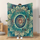 Axyaa Mandala Fleece Blanket in Vibrant Blue, Green & Yellow - Soft Cozy Polyester Throw