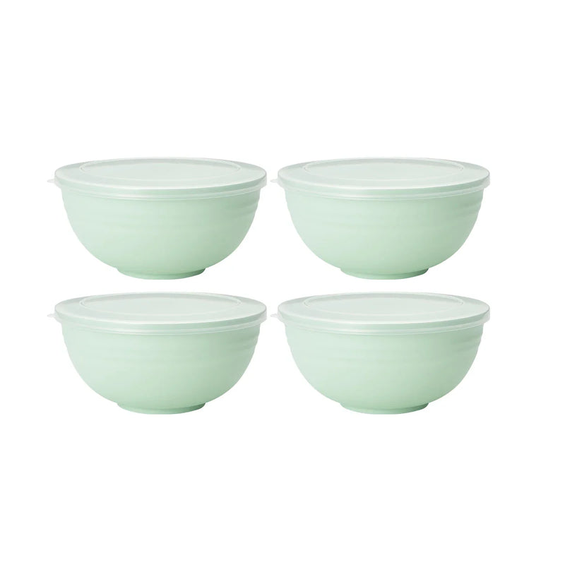 Axyaa Light Green Plastic Bowl Set with Lid for Kitchen, RV, Camping & Work