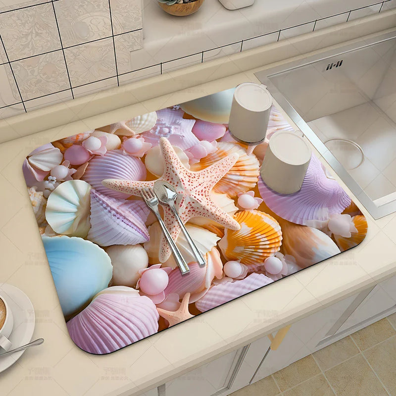 Axyaa 3D Visual Effect Drain Mat - Absorbent, Non-Slip, Anti-Mildew Kitchen Tableware Mat