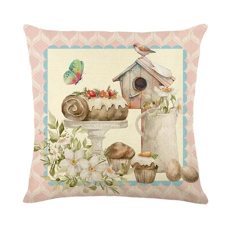 Easter Bunny Eggs Pillowcase 45x45cm Linen Pillow Covers, Axyaa Home Decor Brand
