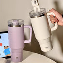 Axyaa Stainless Steel Tumbler: Large Luxury Vacuum Flask for Coffee, Water, Tea - with Straw Handle