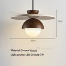 Axyaa Walnut Wood Chandelier Stone Pendant Light - Home Decor Lighting