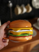 Axyaa Ceramic Burger Coffee Cup with Lid, Irregular Design, Floral Print.