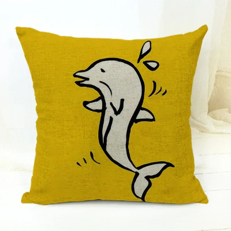 Axyaa Cartoon Animal Print Linen Cushion Cover 45*45cm