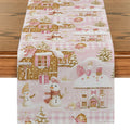Pink House Table Runner by Axyaa: Christmas Decor for Kitchen Table, Farmhouse Style Dining Table Decoration