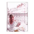 Pink Flower Balcony Tower Paris Wall Art Print by Axyaa - Nordic Canvas Painting