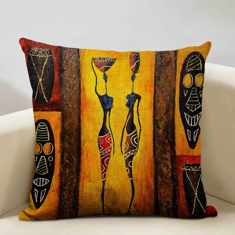Axyaa African National Style Oil Painting Cushion Cover for Living Room Sofa Art
