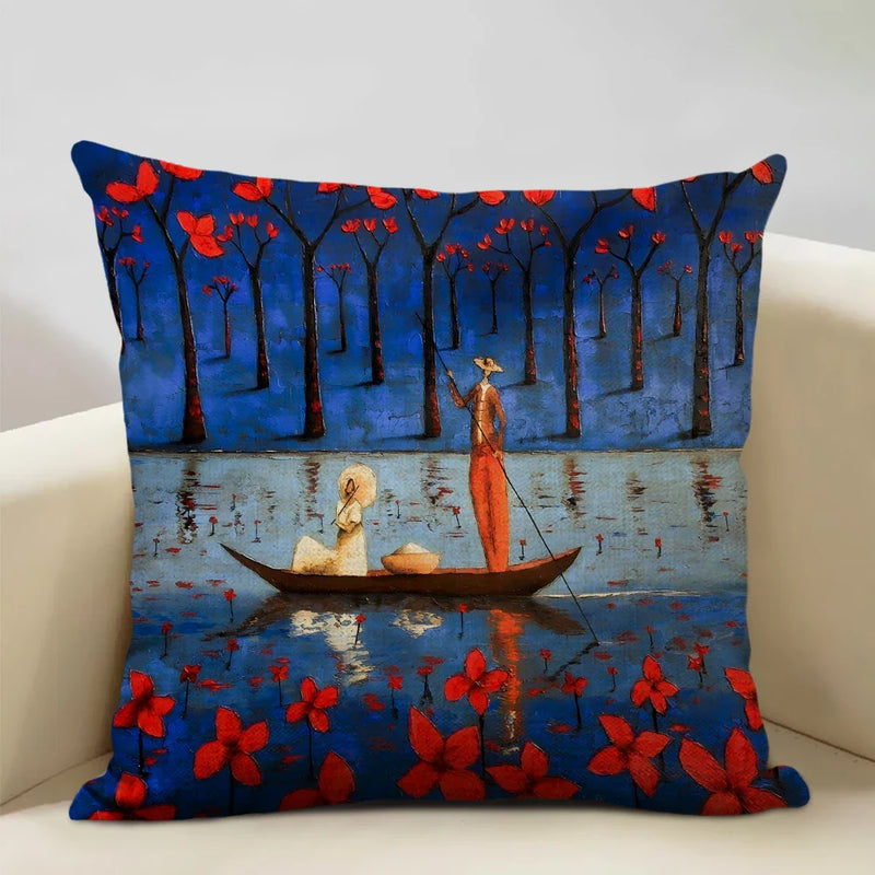 Axyaa African National Style Oil Painting Cushion Cover for Living Room Sofa Art