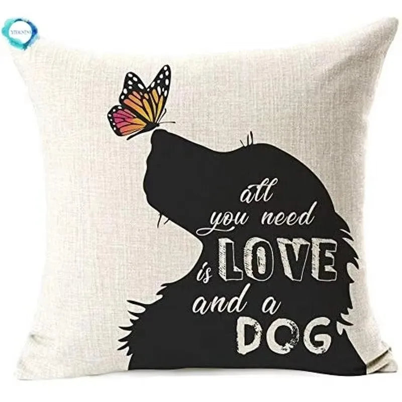 All You Need is Love and a Dog Linen Throw Pillow by Axyaa
