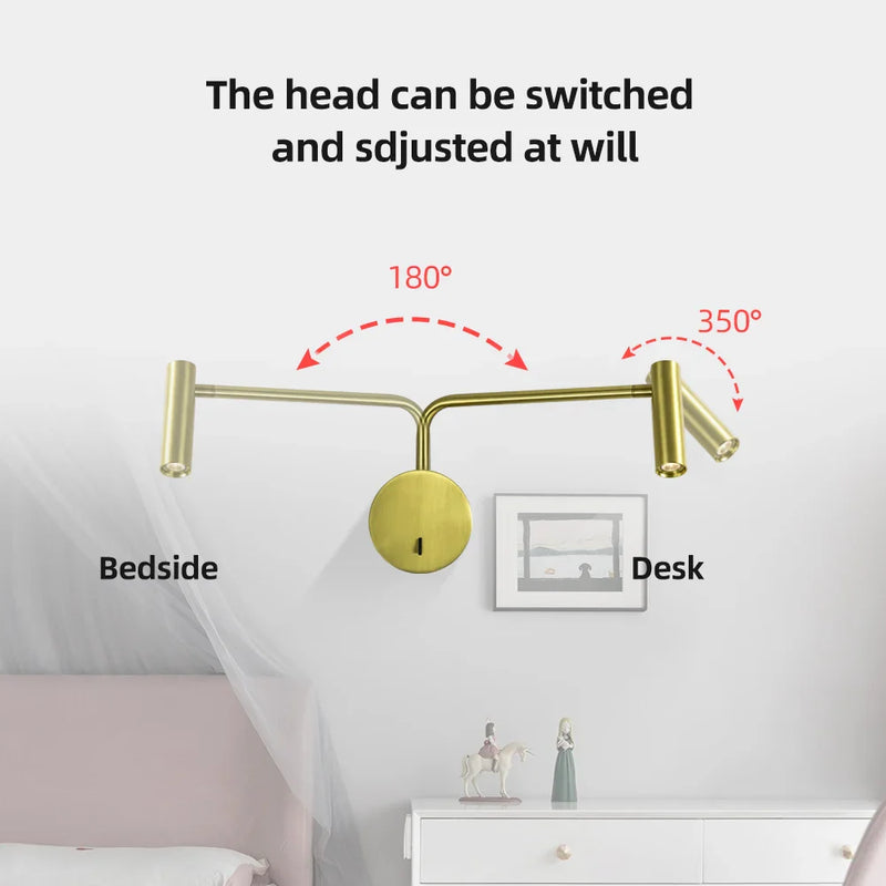 Axyaa Gold LED Wall Sconce 9W Switch Indoor Lamp for Living Room Bedroom Lighting