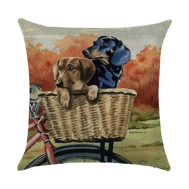 Cute Dog Watercolor Linen Cushion Cover 45*45cm - Axyaa