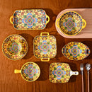 Axyaa Bohemian Enchanting Yellow Flower Ceramic Tableware Set