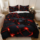Axyaa Red 3D Cube Duvet Cover Set with Pillowcases - Geometric Design, All-Season Bedding