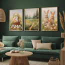 Rabbit Flower Basket Wall Art, Landscape Painting, Easter Egg Poster - Axyaa Artworks
