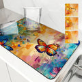 Axyaa Watercolor Flowers Butterflies Absorbent Non-Slip Drying Mat for Kitchen Counter